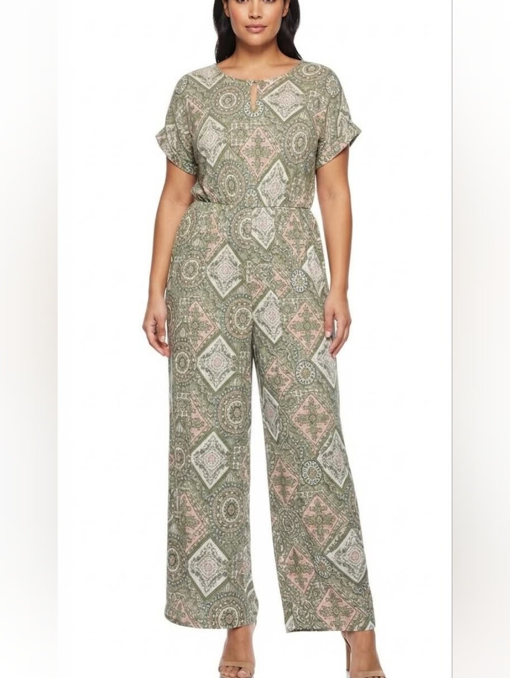 CURE. Green and Pink Geometric Print Jumpsuit Size Medium